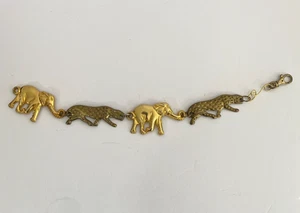 Cinturón cadena safari animal vintage elefantes guepardos latón dorado - Imagen 1 de 4