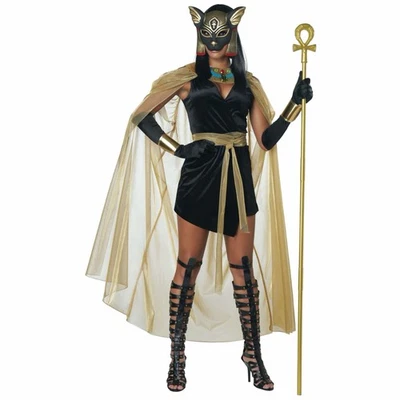 Fantasia feminina adulta egípcia antiga egípcia de deusa felina do gato Bastet Bast - Imagem 1 de 3