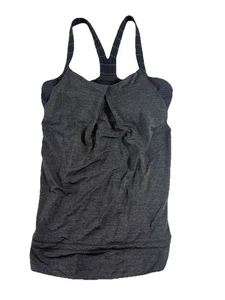 LULULEMON Rest Less Tank Top Women's Sz 28 chest Gray Black Striped Built In Bra - Picture 1 of 11