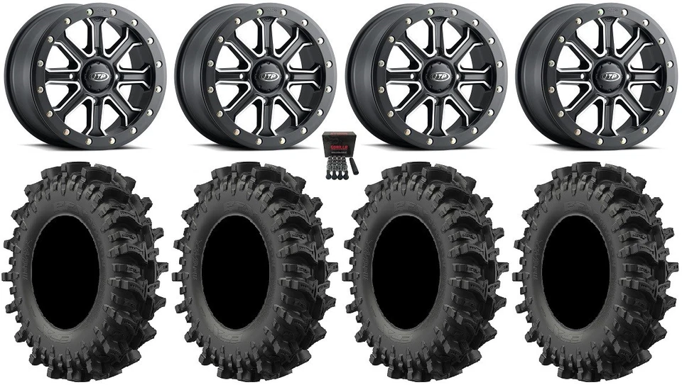 ITP Inertia Bdlk 14" Wheels Bk +40mm 28" MotoSlayer Tires Kawasaki Mule Pro FXT - Image 1 of 4