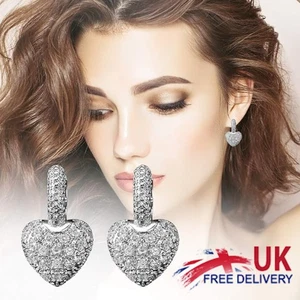 New 925 Sterling Silver Crystal Heart Stud Earrings Jewellery Women Girl Gift UK - Picture 1 of 10