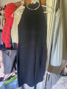 Camila Coelho Black Stretch Pearl Mock Neck Sheath Dress Size Medium New! - Picture 1 of 5
