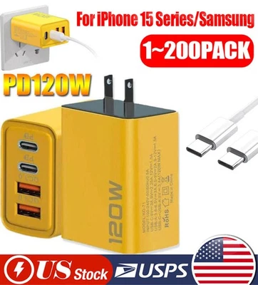 120W 4-Port USB C Fast Wall Charger Block For All Cell Phone iPad Lot - Image 1 of 4