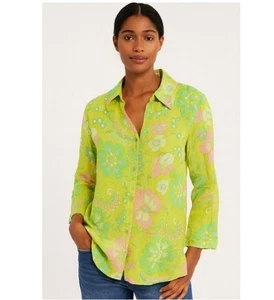 Camicia Sigrid Olsen 100% lino pastello floreale estate primavera top donna taglia L - Foto 1 di 8