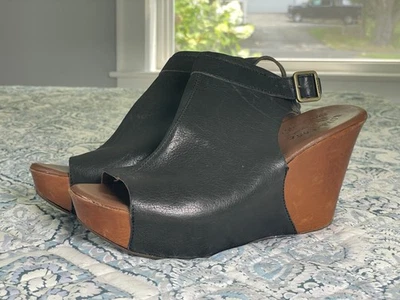 Kork Ease Berit 9 Wedge Slingback Platform Black Brown Sandal Bootie Leather - Image 1 of 4