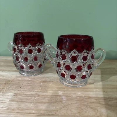 2 Red Block spooner with ruby stain Non-flint Bryce Brothers, 1885 - Image 1 of 4