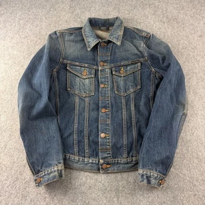 Nudie Jeans Jacket Mens Small Blue Denim Trucker Billy Indigo Distressed Biker - Picture 1 of 15