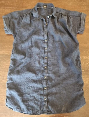 Vestido Camisa Para Mujer J Crew Baird Mcnutt Lino Irlandés Talla XL Relajado Azul Marino Foto 1 de 4