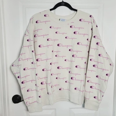 Champion Sudadera Tejido Inverso Mujer 2XL Blanco Rosa Logo Estampado Completo Foto 1 de 4