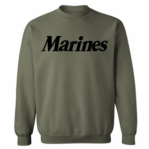 Marines Crewneck Sweatshirt in Military Green - Adult Small - 3X-Large - Picture 1 of 3