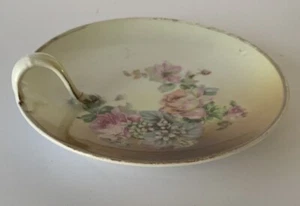 R. S. Germany  Porcelain Lemon Serving Plate Dish Handle Roses Green Pink - Picture 1 of 9