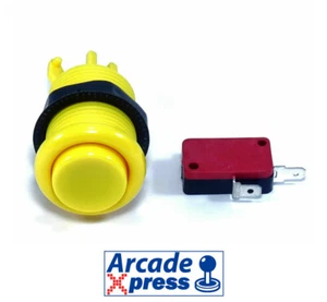 Boton Arcade Americano Amarillo Yellow 28mm Pulsador Cóncavo Pushbutton Button  - Picture 1 of 2