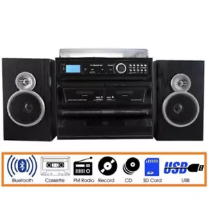 Trexonic 811BS 3-Speed Turntable Dual Cassette CD Record Player with USB AUX SD - Picture 1 of 18