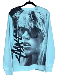 Vintage Stussy Graphic Print Crewneck Sweatshirt Teal Blue Size XL - Picture 1 of 9