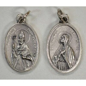 SAINT AUGUSTINE, SAINT MONICA Medal Pendant, SILVER TONE, 22 x 15mm - Picture 1 of 3