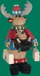 Reindeer Mother's With Baby Carved 3 1/2in Colourful Ore Mountains Christmas - Picture 1 of 1