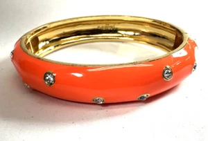 J. Crew Bracelet Neon Orange Enamel Bangle Rhinestone Clamper Hinged - Picture 1 of 4