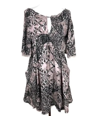 Free People Love Birds Mini Dress Sz XS/S Cold Shoulder Black Gray Boho Lined - Image 1 of 4
