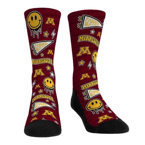 Rock Em Socks Minnesota Golden Gophers Smiley Stickers Crew Socks Cover