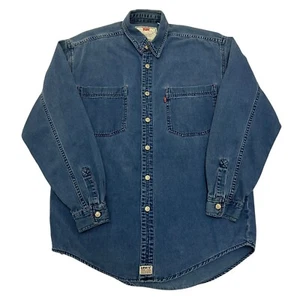 Vintage Levi's Denim Shirt Blue Mens S Relaxed Fit Red Tab Cotton Long Sleeve - Picture 1 of 10