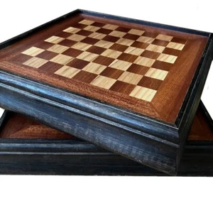Schach & Dame Hartholz Brett mit Aufbewahrung, Männerhöhle, Ruhestand Geschenk, Unikat - Bild 1 von 4