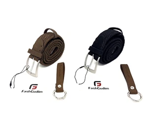 Belt Mens Stretch Elastic Pin Buckle w/ Keychain Sizes 28-40 Fully Adjustable - Picture 1 of 38