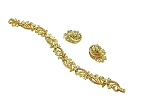 Conjunto de joyería pulsera y pendientes corona Trifari Demi Parure citrino estrás - Imagen 1 de 6