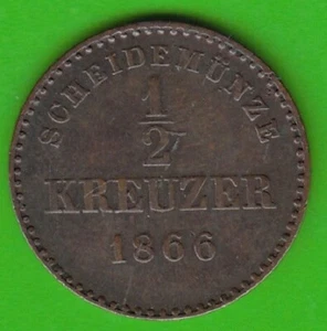 Coin Kreuzer Württemberg 1/2 Kreuzer 1866 very nice nswleipzig - Picture 1 of 3
