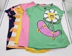 Lot Of 4 - Spotted Zebra 6-7t Girls Bright Colors Short Sleeve Shirts - Picture 1 of 14