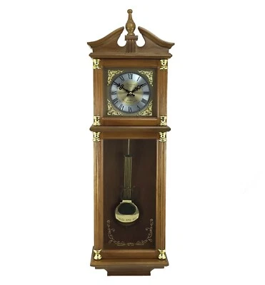 Bedford 34.5" Wall Clock Antique Harvest Oak Wood Finish w Pendulum & 4 Chimes - Image 1 of 4