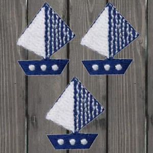 Mini Sailboat Embroidered Patch — 3-Pack — Iron On - Picture 1 of 1