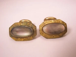 Abalone Gold Plated Bean Back Vintage Victor/Edwardian Cuff Links - Picture 1 of 8