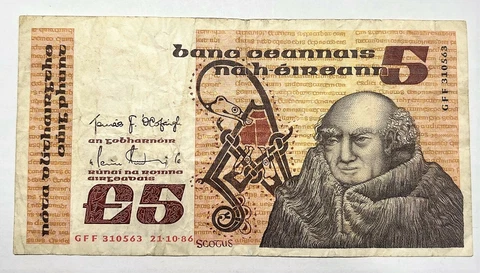1985 - Ireland  - 5 Pounds Banknote Cover