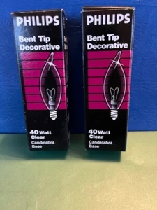 Pair of Philips 40 Watt Flame Decorative Clear Light Bulb Small Base - Picture 1 of 3