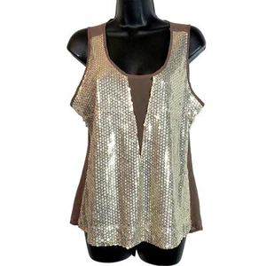 Sequin and Chiffon Tank Top Silver Gold, Brown BKE Boutique Medium The Buckle - Picture 1 of 8