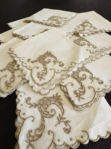 Set of 11 Vintage Hand Embroidered Ecru Linen Madeira Cutwork Napkins NOS 10x10 - Picture 1 of 10