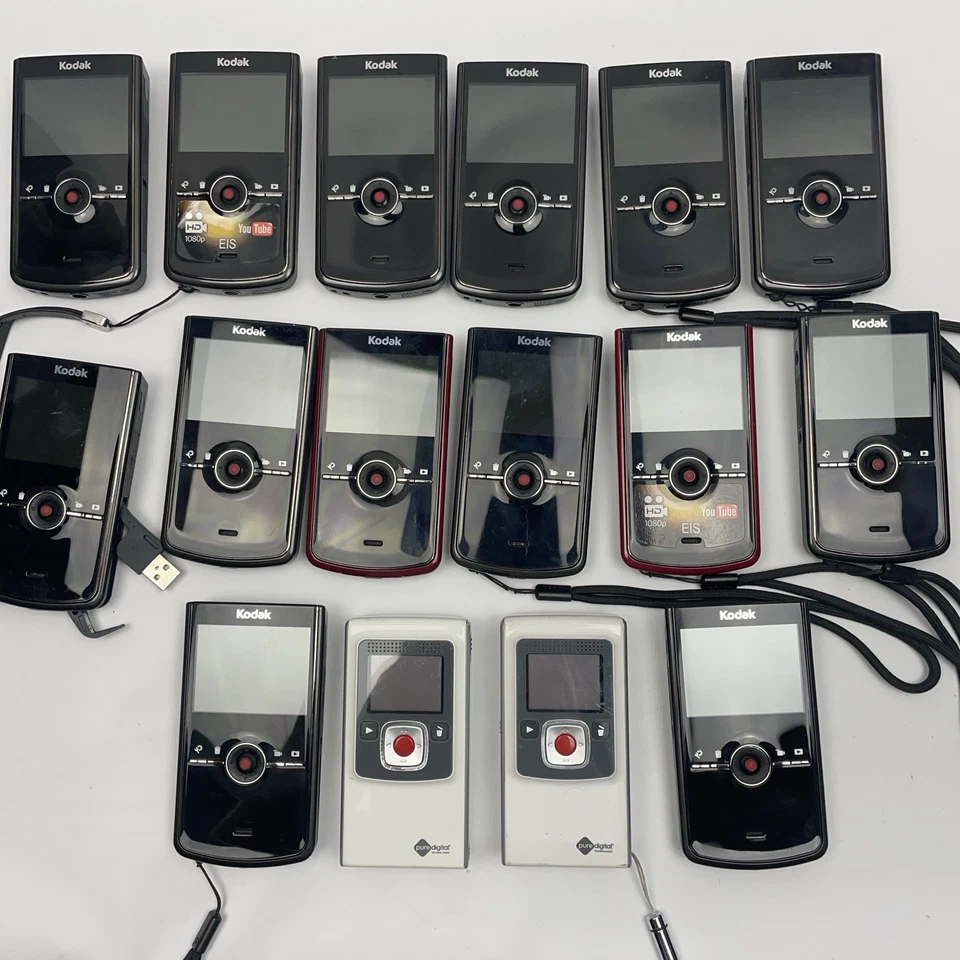 Lot of 15 Pocket Video Cameras Kodak Zi8 and Flip HD 1080p Digital Camcorders - Image 1 of 4
