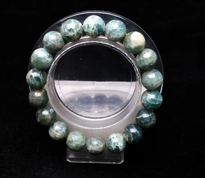 Pulsera de cuentas redondas de cristal de espodumeno verde natural genuino de 11,2 mm AAA Foto 1 de 4