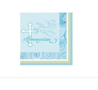 Faithful Dove Religious Party Luncheon Napkins - BLUE - COMMUNION 16Ct - Image 1 of 3