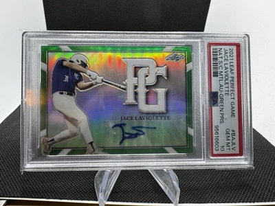 2021 Leaf Perfect Game #BA-JLV Jace Laviolette Green Prismatic #'d 2/3 PSA 10 - Image 1 of 2