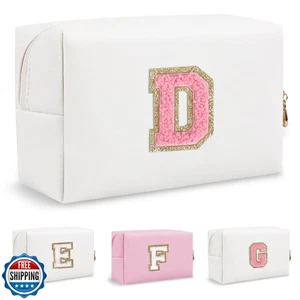 Personalized Chenille Letter Preppy Makeup Bag, Small Cute Mini T - Foto 1 di 5