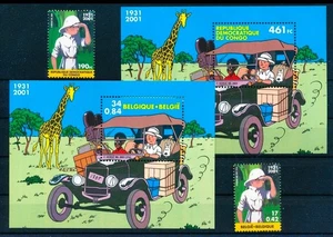 Belgium - Congo JOINT "SNOWY ~ TINTIN IN AFRICA" Set of 2 MNH MS + Stamps 2001 - Picture 1 of 4