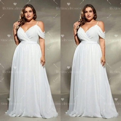 Chiffon Wedding Dresses Plus Size Sleeveless Summer Beach V Neck Bridal Gowns - Image 1 of 4