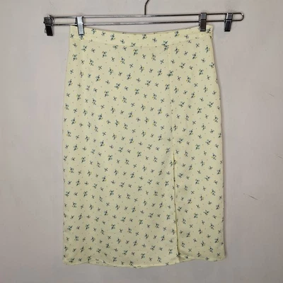 BCBG Floral Skirt Size 10 Ladies Side Slit Yellow Dainty Pencil MIdi - Image 1 of 4