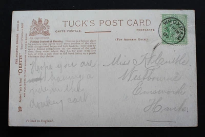 Wroxham, Norfolk 1907 postmark on a Horning Fishing Contest postcard - Image 1 of 3