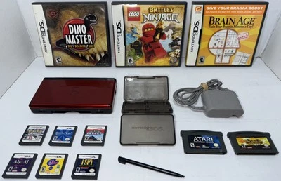 Crimson Red Nintendo DS lite Console Complete w/ 11 Games Stylus & Charger Read - Image 1 of 4