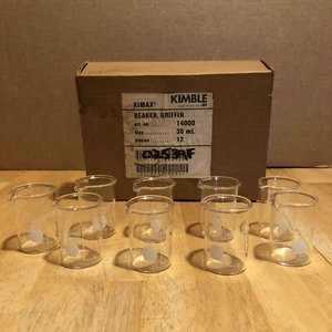 VINTAGE KIMBLE KIMAX GLASS 30ML GRIFFIN BEAKER 14000 9 PIECES - Picture 1 of 3