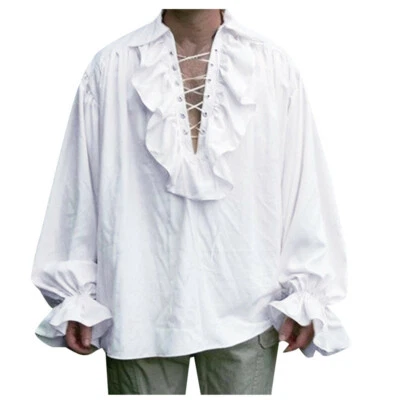 Mens Fancy Dress Pirate Frill Shirt Medieval Buccaneer Carribean  Halloween  - Image 1 of 4