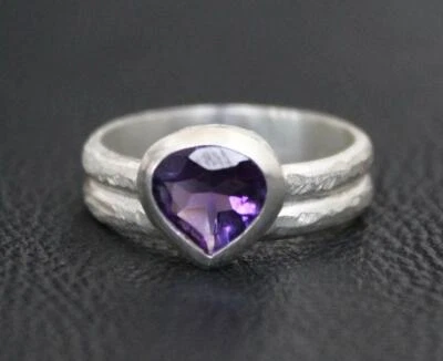 Ametista Viola Anello,Anello Argento,Febraio Pietra Zodiacale,925 Argento - Immagine 1 di 4