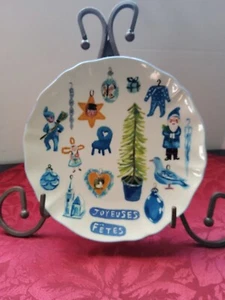 Anthropologie Christmas Plate Nathalie Lete "Joyeuses Fetes" - Picture 1 of 7